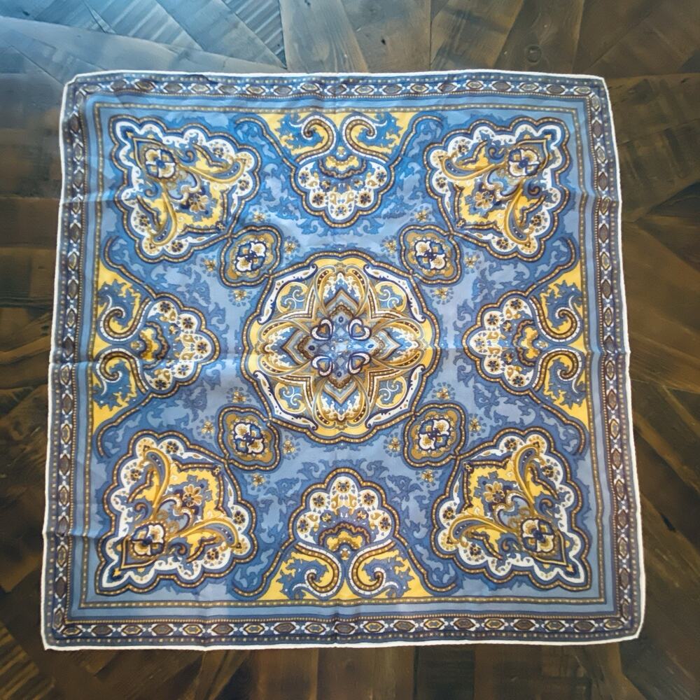 Elegant Blue and Gold Paisley Scarf